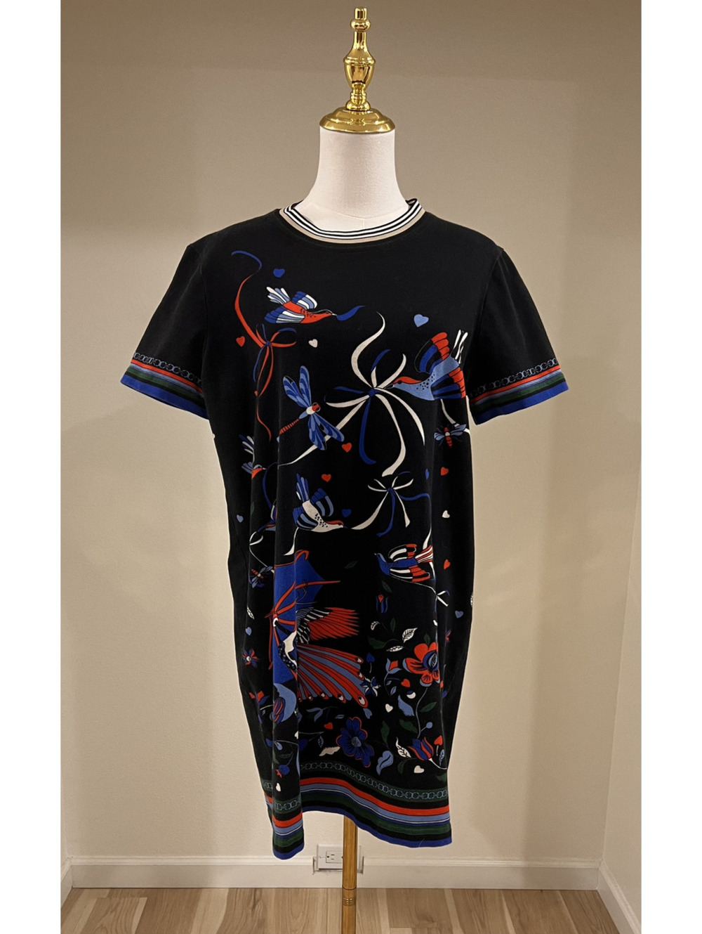 Tory Burch Paradise Bird Umbrella T Shirt Dress XL Cotton